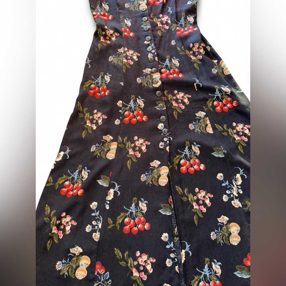 Vintage Cherry Print Maxi Dress, Size Medium, Cottagecore, Fairycore - Picture 2 of 4